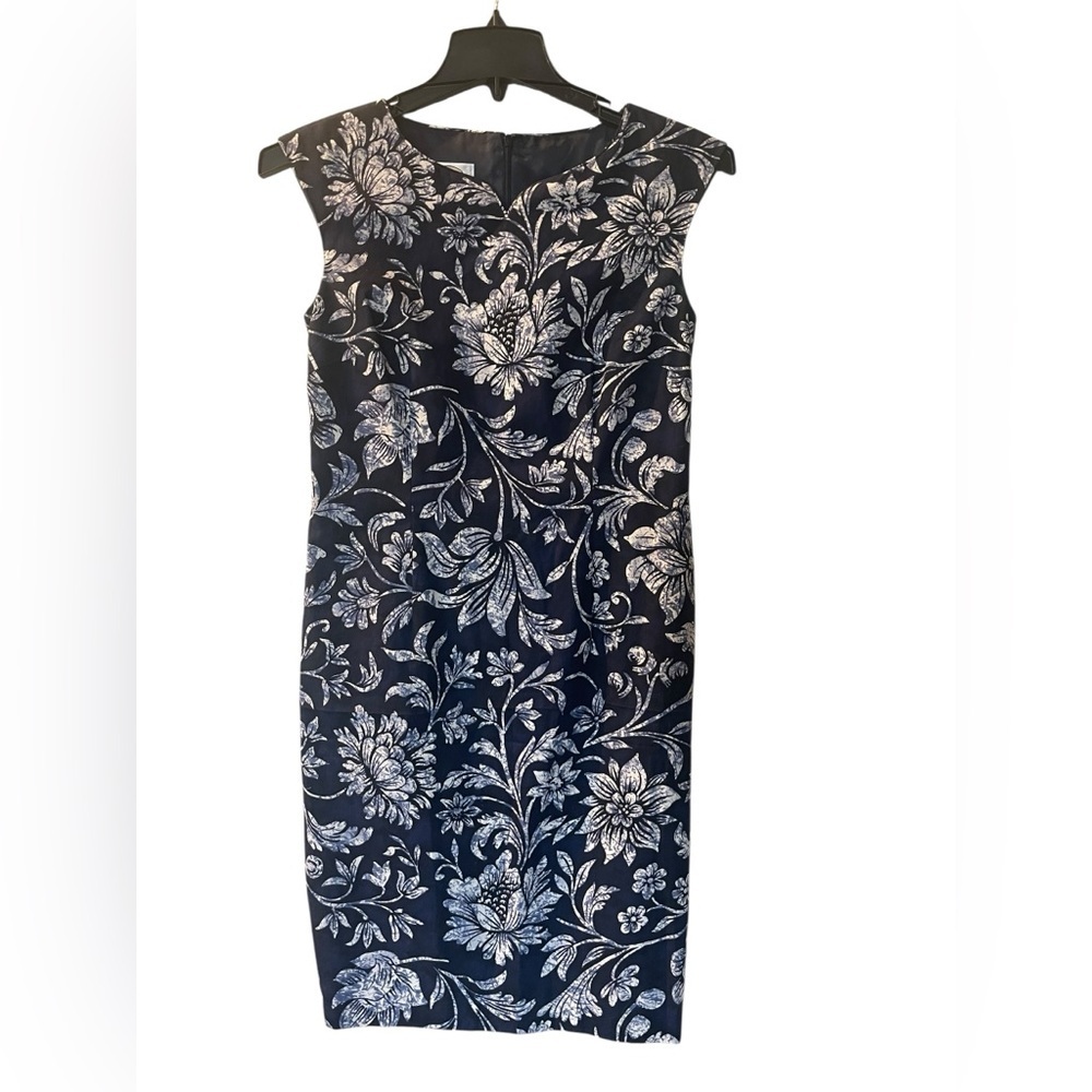 Talbots Women’s Floral Sheath Dress Blue Sleeveless Knee Length Size: 4